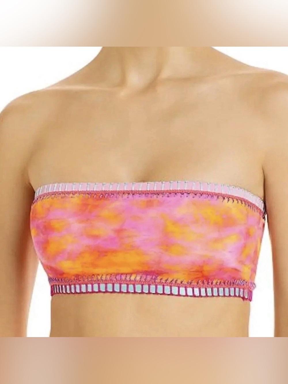 Platinum by Solange Ferrarini Crochet Trim Bandeau Bikini Top Tie Dye D